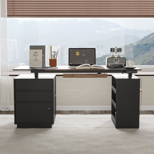 63 inches Modern Black Standing Desk With Electric Height Adjustment and Pegboard Organizer
