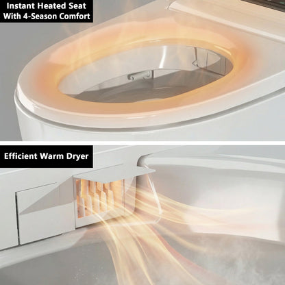 White smart toilet with compact one-piece design and side control knob