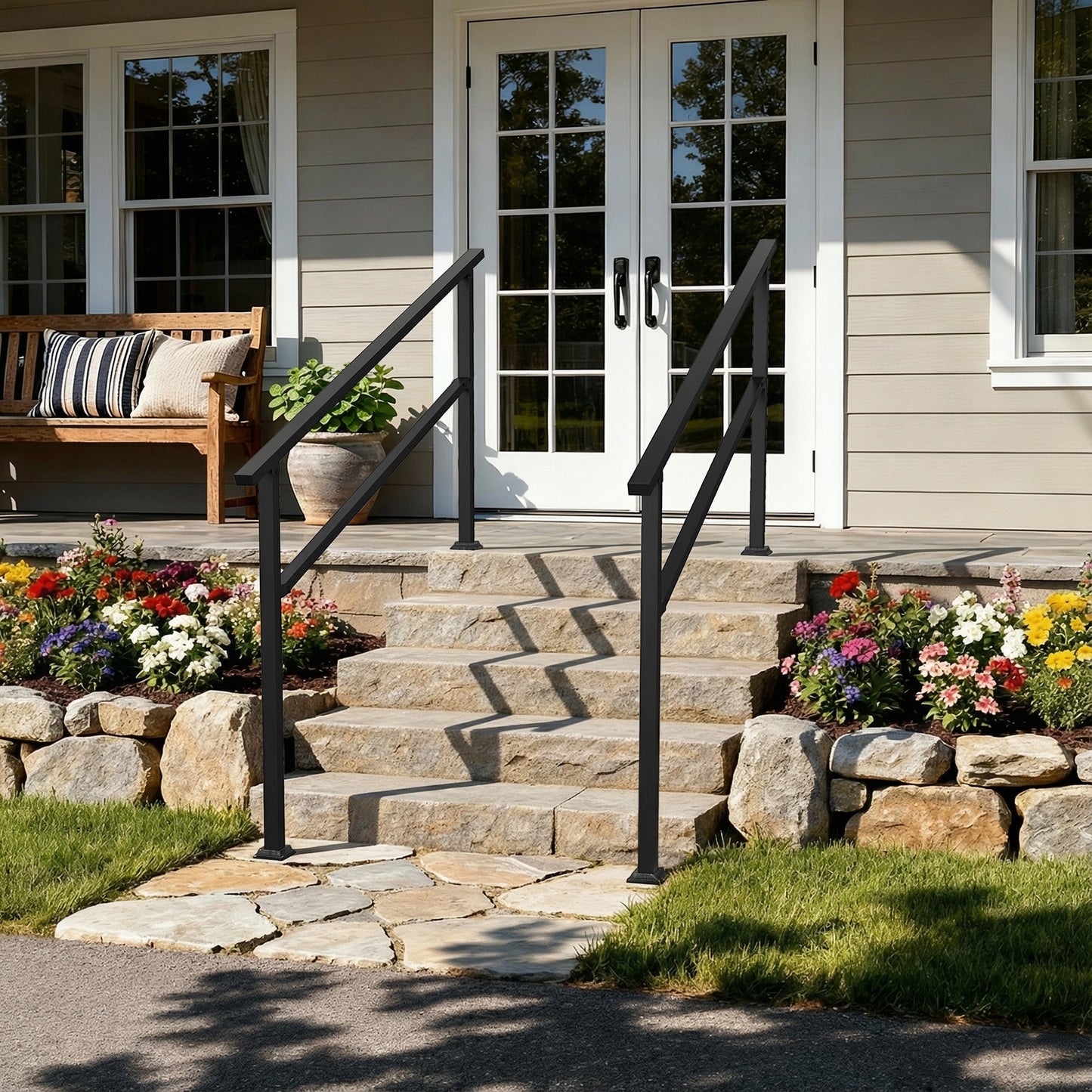 68.5 inch Modern Matte Black Stair Banister (Set of 2)