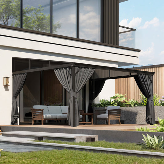 165.7 inch Modern Black Patio Gazebo with Curtains and Mosquito Net