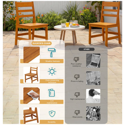 19 inches Modern Natural Wood Outdoor Dining Chair 2-Piece Set with 700 lb. Weight Capacity