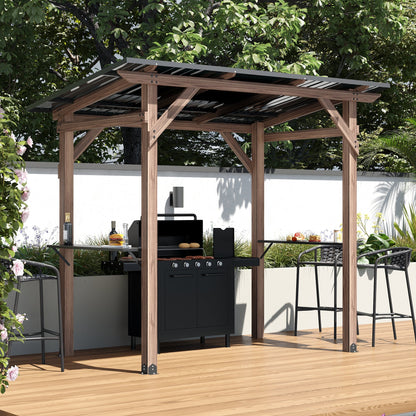 103.4 inch Natural Cedar Grill Gazebo with Hardtop Roof and Side Tables