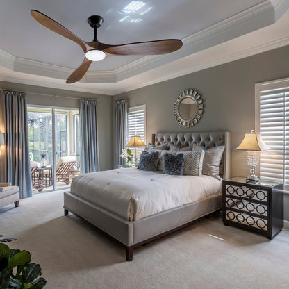 59.8 inches Modern Minimalist Ceiling Fan with Lights, Remote Control, 3 Reversible Wood Blades and 2 Down Rods