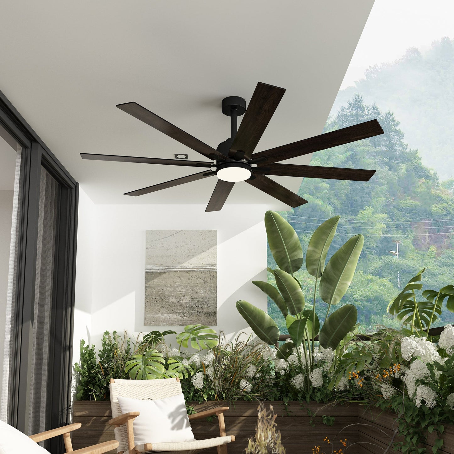 31 inches Modern Dark Brown Ceiling Fan with Dual-Tone Blades and 3-Color LED Light