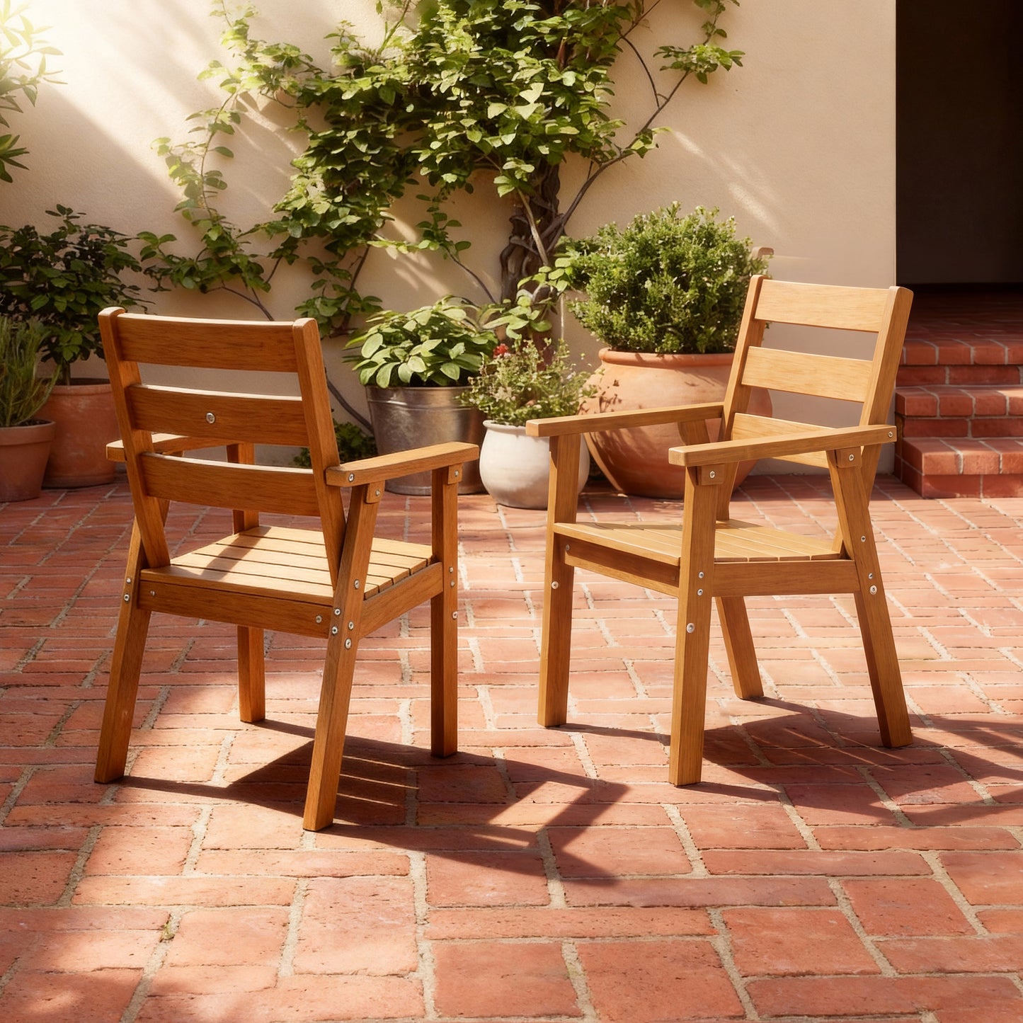 23 inch Outdoor Dining Chairs HDPE Patio Chairs with Wide Cup-Ready Arms All-Weather Durability (Set Of 2)