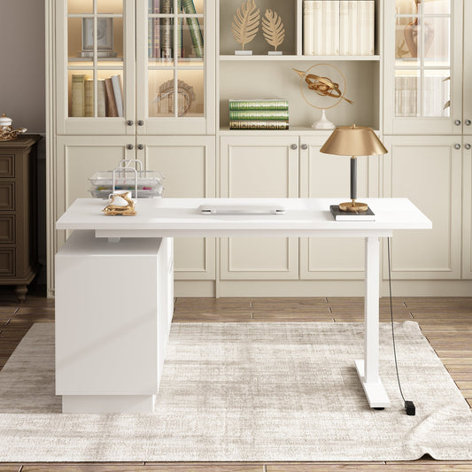 54.3 inches Minimalist Modern White Standing Desk With Electric Lift System and Memory Presets