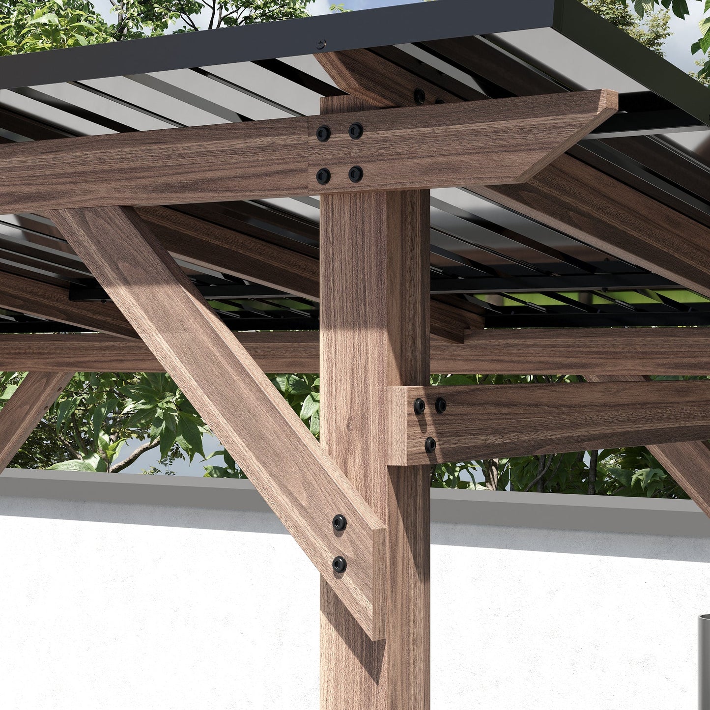 103.4 inch Natural Cedar Grill Gazebo with Hardtop Roof and Side Tables