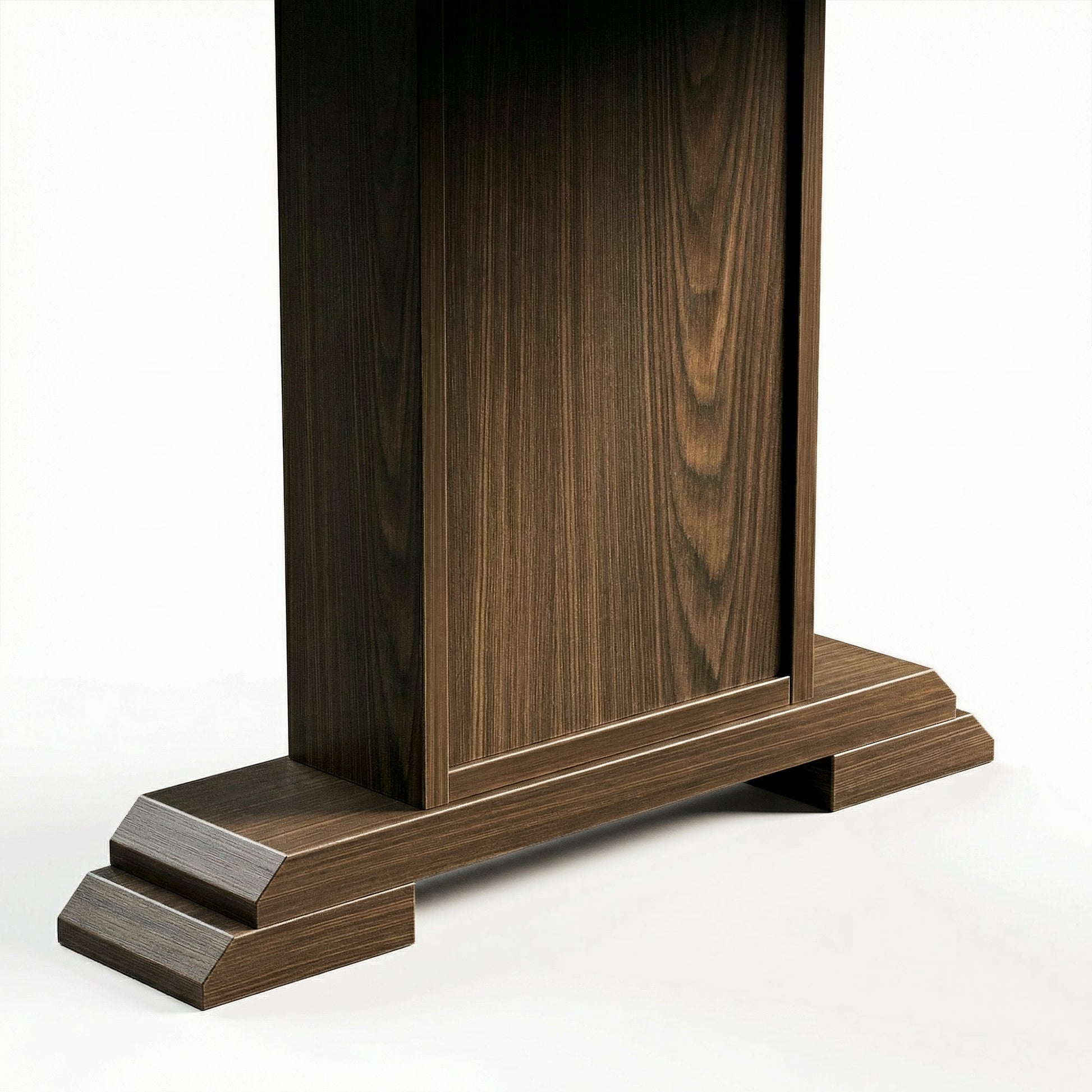 Dark wood standing desk with electric height adjustment and control panel