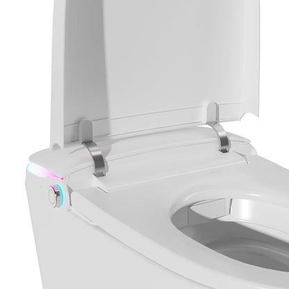 White smart toilet in a modern bathroom with side control knob and ambient light