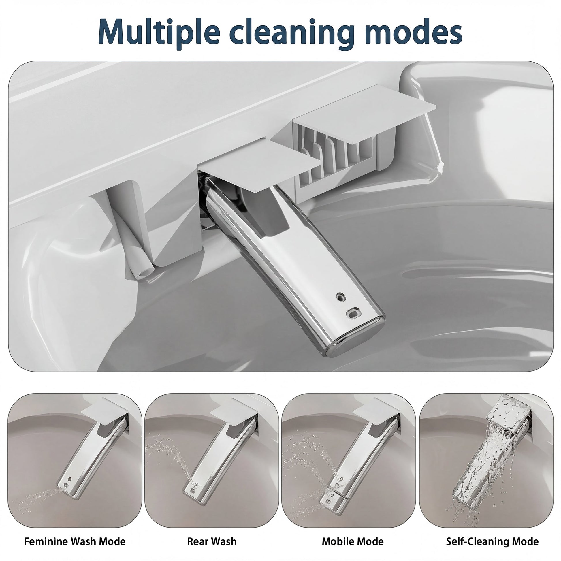White smart toilet with compact one-piece design and side control knob