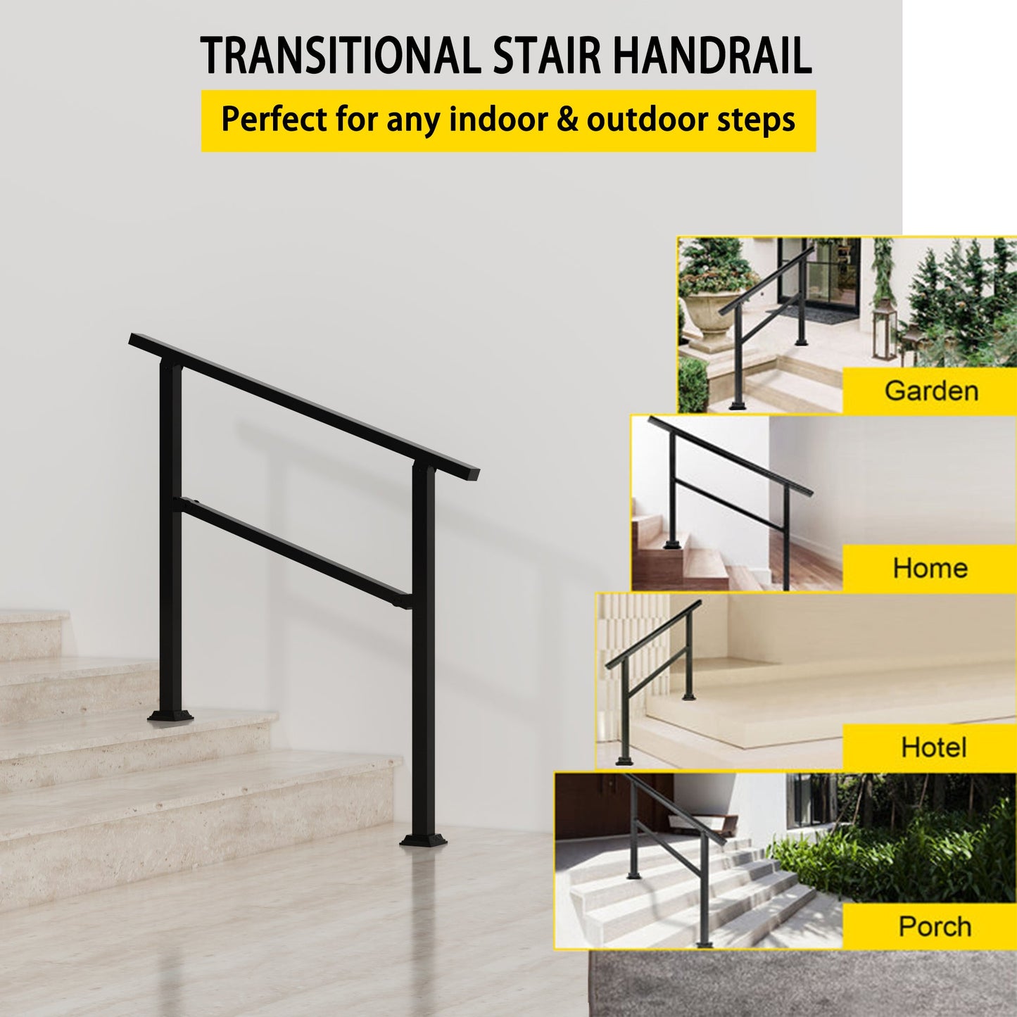 40.4 inch Minimalist Satin Black Stair Banister with Adjustable Angle