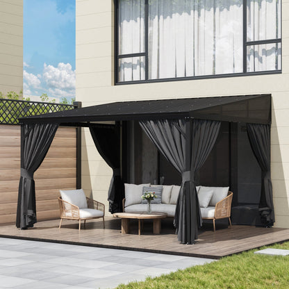 145.4 inch Modern Black Patio Gazebo with Curtains and Mosquito Net
