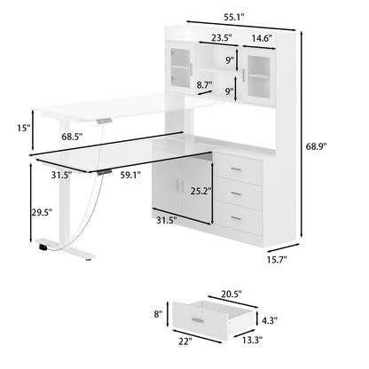 68.5 inches Modern White Standing Desk with Bookcase