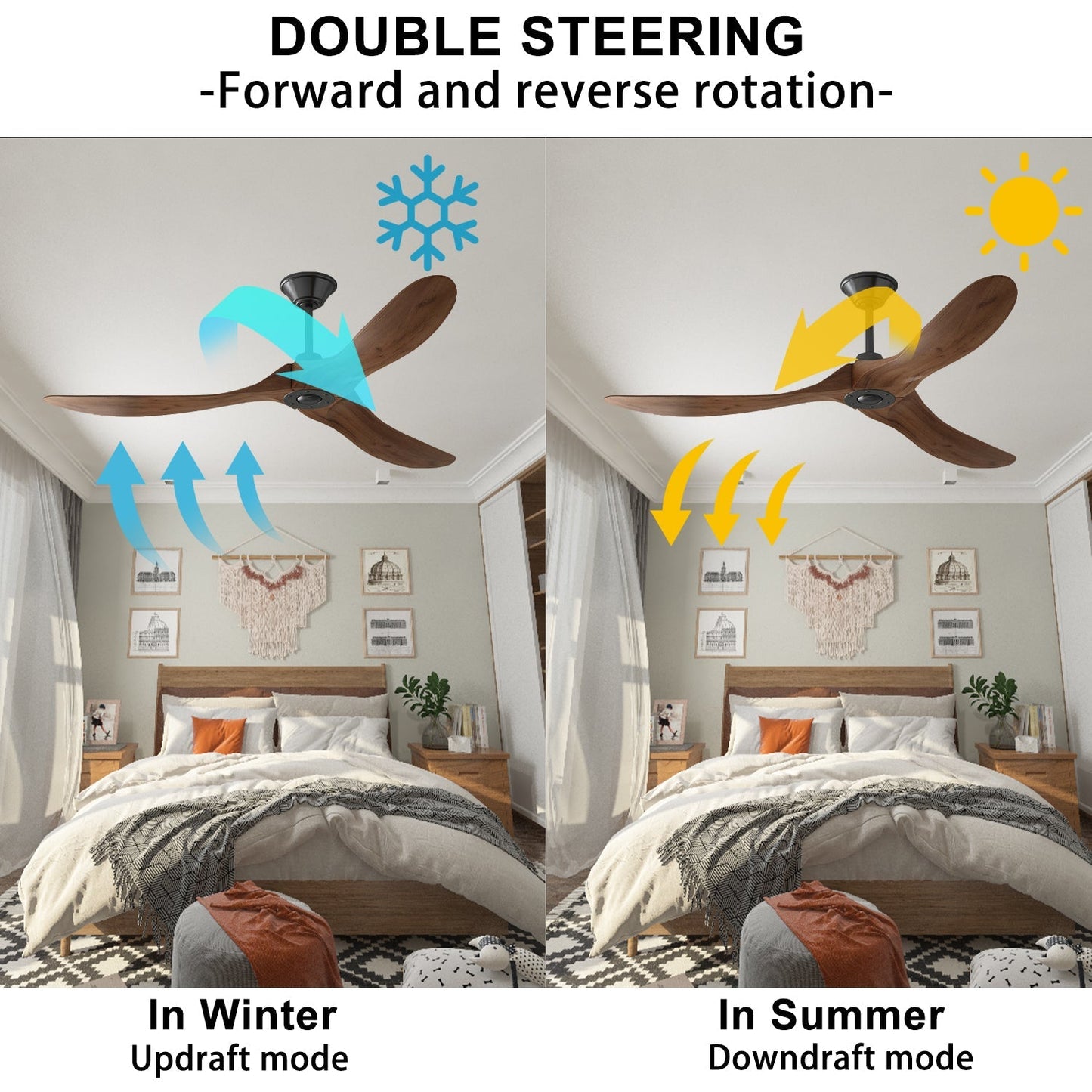 60 inches Modern Simple Brown Ceiling Fan With Wooden Streamline Design