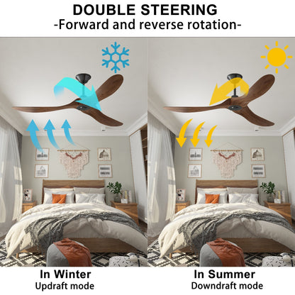 60 inches Modern Simple Brown Ceiling Fan With Wooden Streamline Design