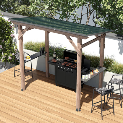 103.4 inch Natural Cedar Grill Gazebo with Hardtop Roof and Side Tables