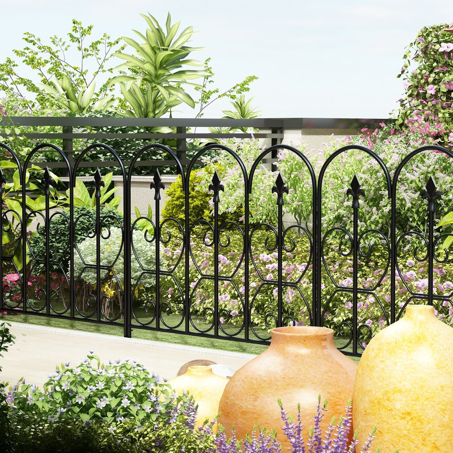 24 inches Modern Classic Black Metal Fencing with 5 Panel(s) Included