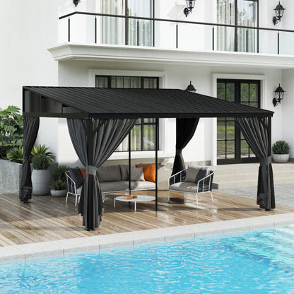 165.7 inch Modern Black Patio Gazebo with Curtains and Mosquito Net