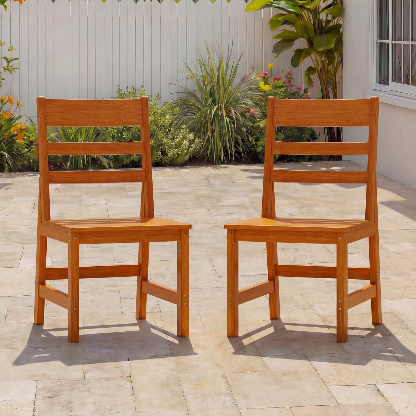 19 inches Modern Natural Wood Outdoor Dining Chair 2-Piece Set with 700 lb. Weight Capacity