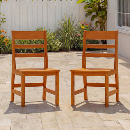 19 inches Modern Natural Wood Outdoor Dining Chair 2-Piece Set with 700 lb. Weight Capacity