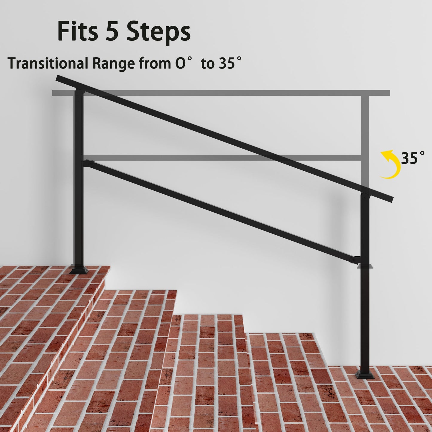 68.5 inch Minimalist Satin Black Stair Banister with Adjustable Angle