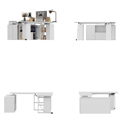63 inches Modern White U-shaped Standing Desk With Memory Preset Controller