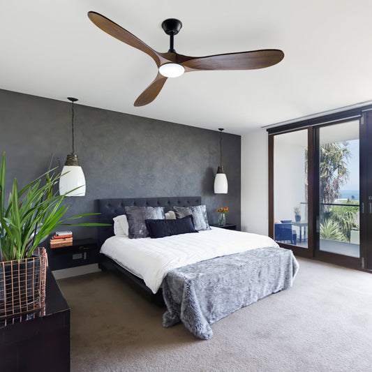 59.8 inches Modern Minimalist Ceiling Fan with Lights, Remote Control, 3 Reversible Wood Blades and 2 Down Rods