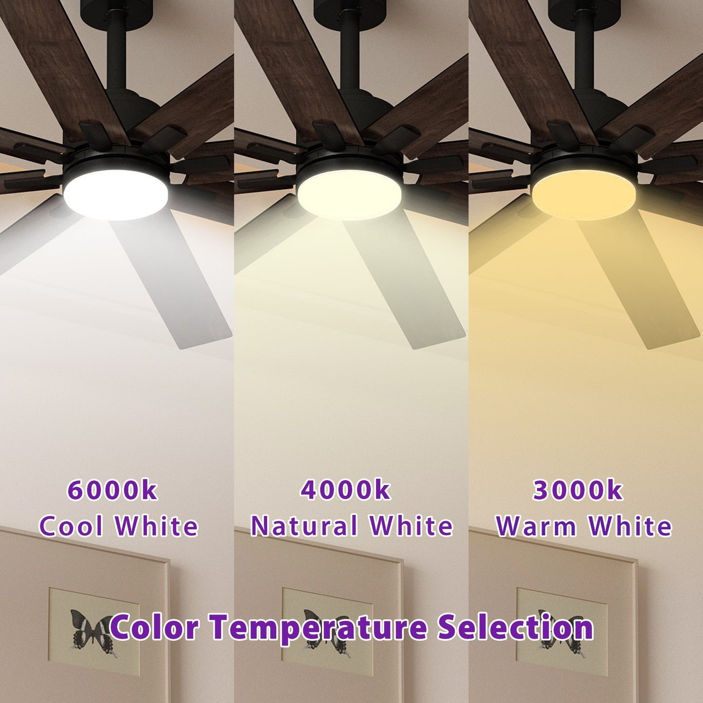 31 inches Modern Dark Brown Ceiling Fan with Dual-Tone Blades and 3-Color LED Light
