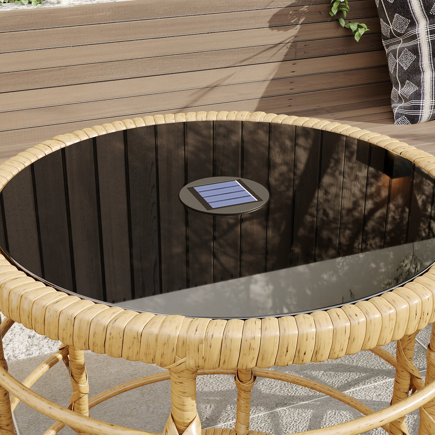 17.7 inch Boho Wood Solar Nesting Tables with Built-in Lights