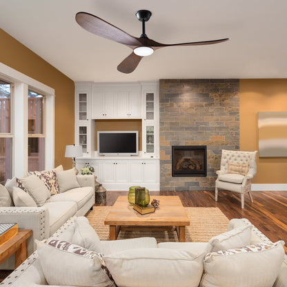 59.8 inches Modern Minimalist Ceiling Fan with Lights, Remote Control, 3 Reversible Wood Blades and 2 Down Rods