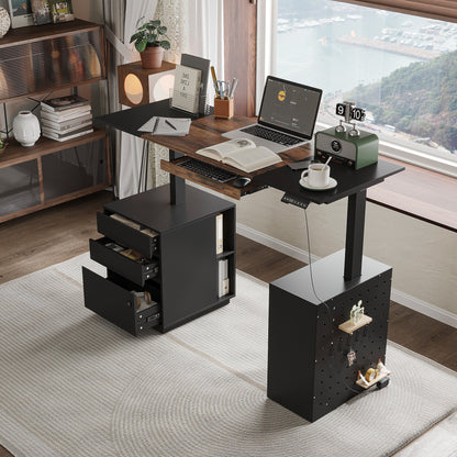 63 inches Modern Black Standing Desk With Electric Height Adjustment and Pegboard Organizer