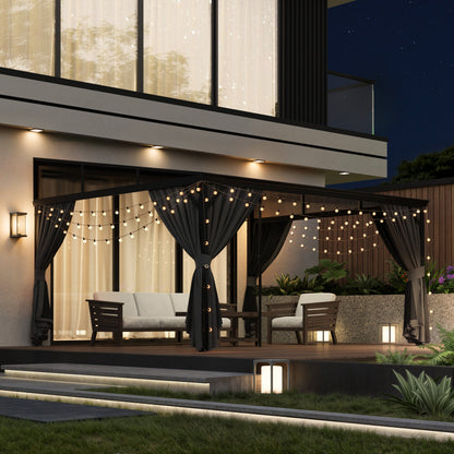 165.7 inch Modern Black Patio Gazebo with Curtains and Mosquito Net