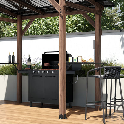 103.4 inch Natural Cedar Grill Gazebo with Hardtop Roof and Side Tables