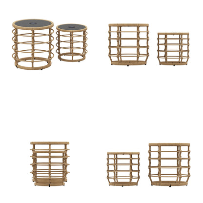 17.7 inch Boho Wood Solar Nesting Tables with Built-in Lights