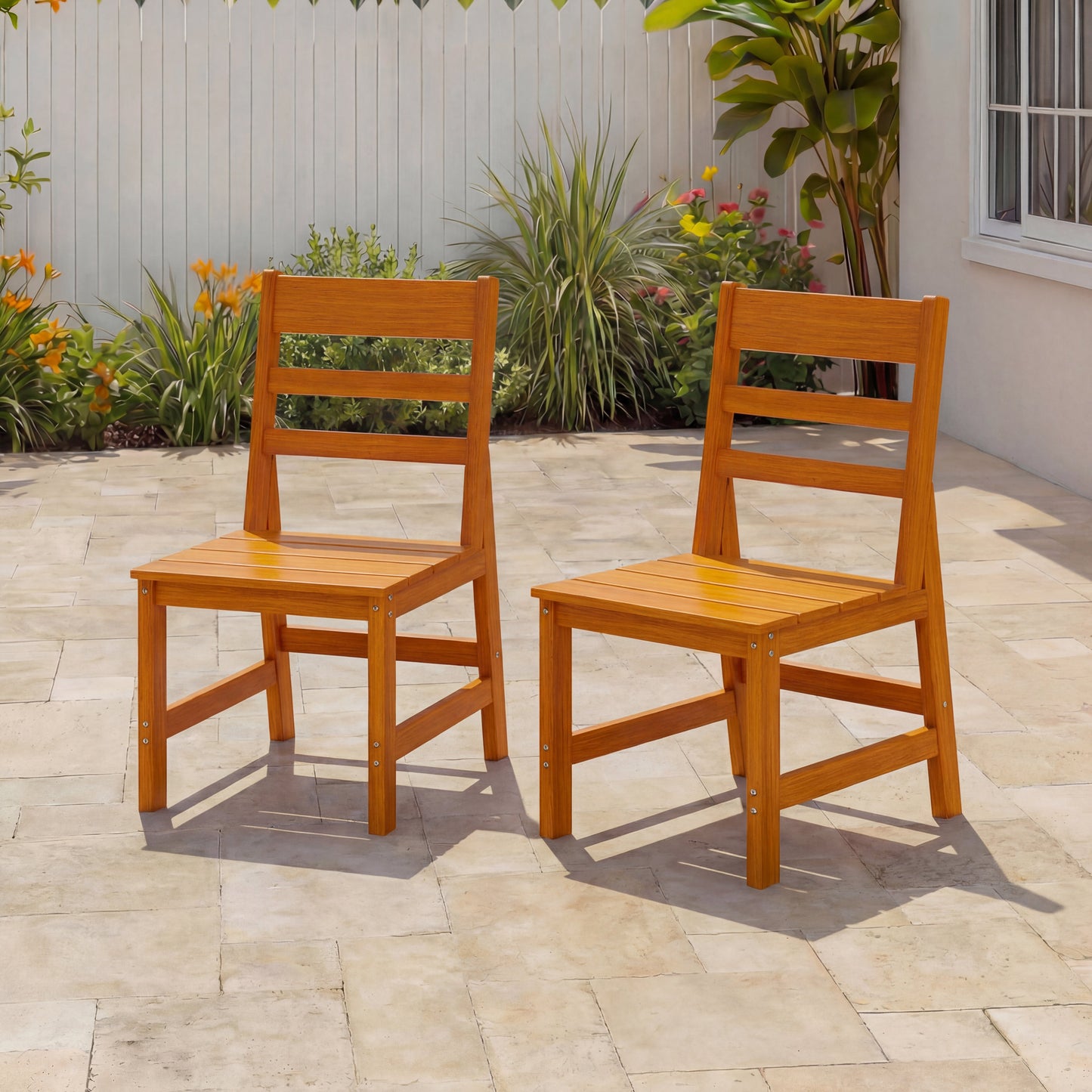 19 inches Modern Natural Wood Outdoor Dining Chair 2-Piece Set with 700 lb. Weight Capacity