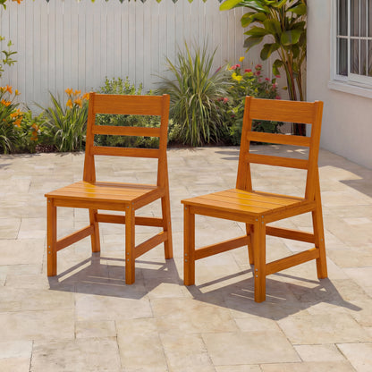 19 inches Modern Natural Wood Outdoor Dining Chair 2-Piece Set with 700 lb. Weight Capacity