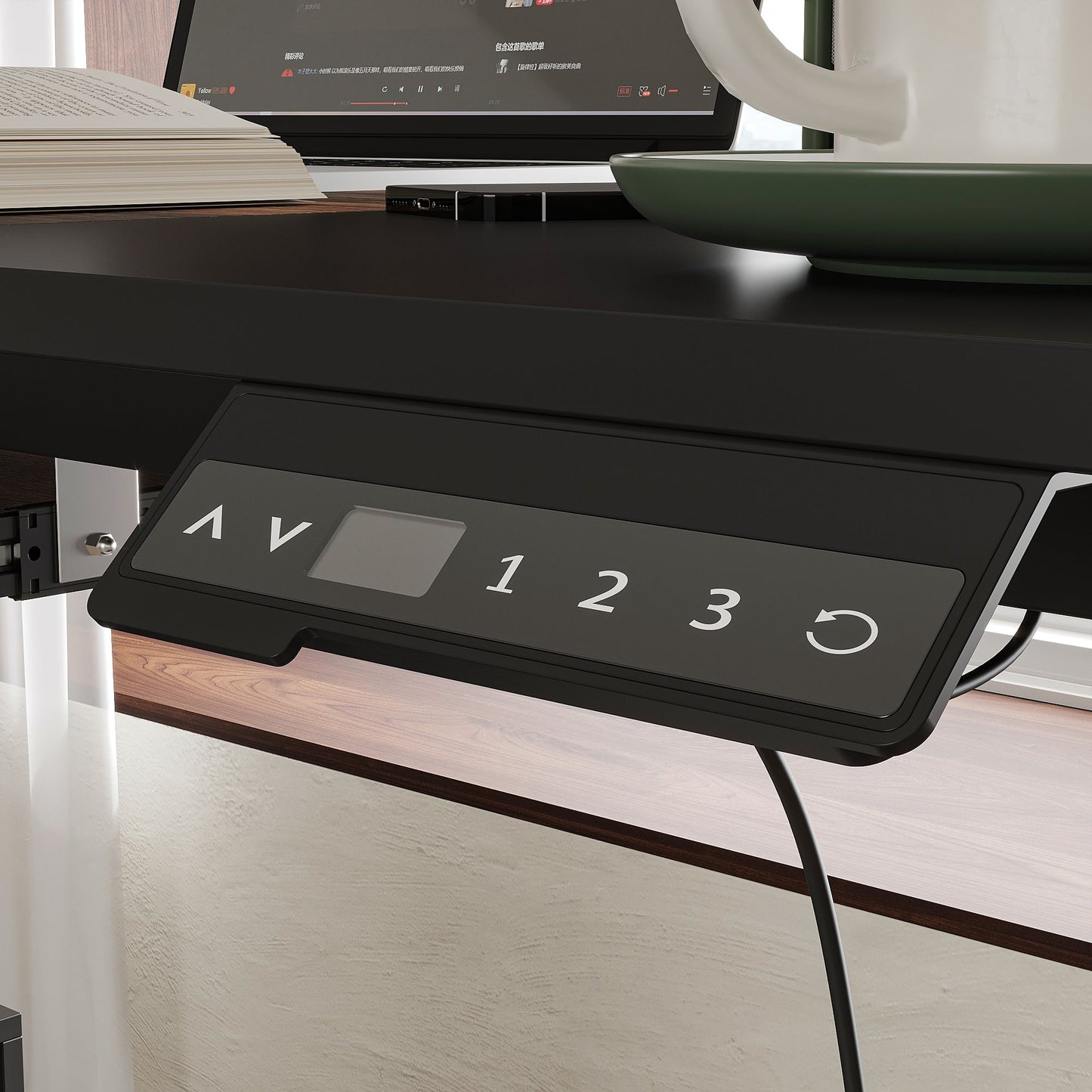 63 inches Modern Black Standing Desk With Electric Height Adjustment and Pegboard Organizer