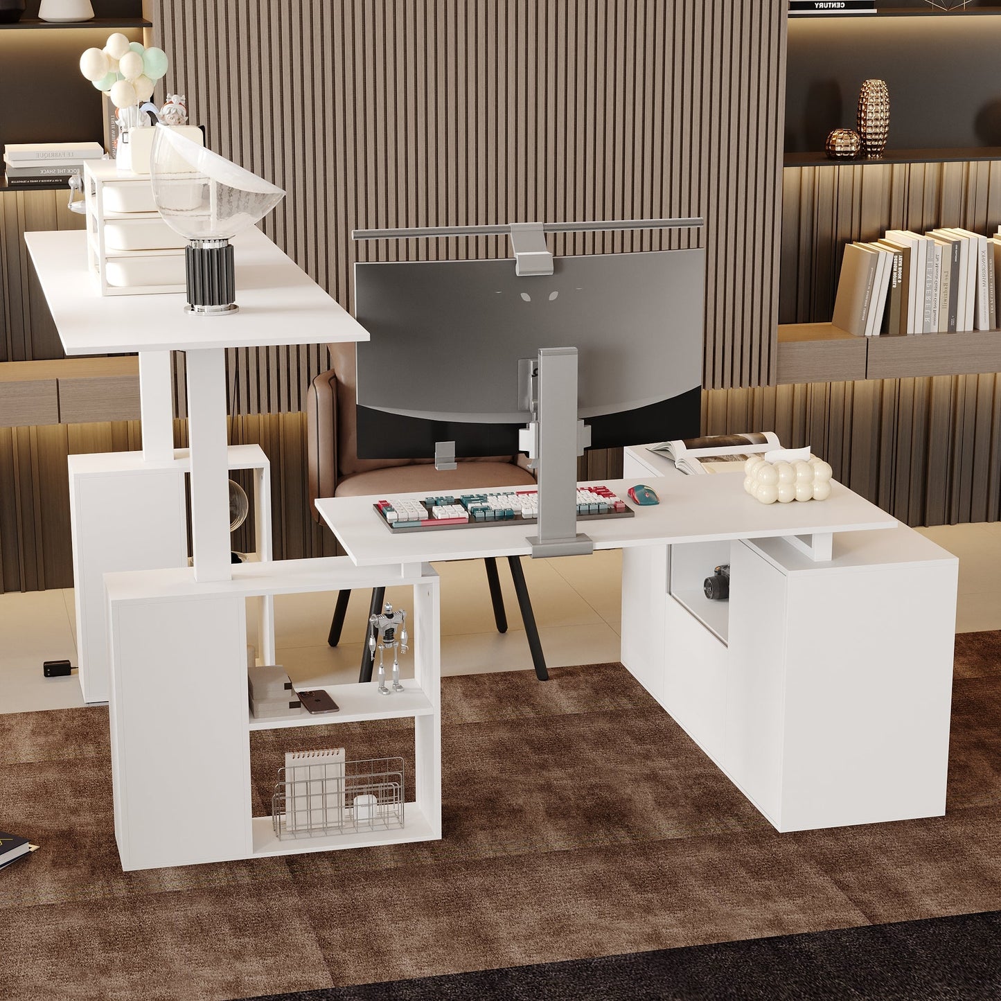 63 inches Modern White U-shaped Standing Desk With Memory Preset Controller