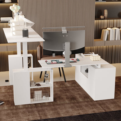 63 inches Modern White U-shaped Standing Desk With Memory Preset Controller