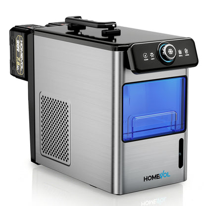 Homevol EVO1 Corded & Battery Powered Ice Maker with Self-Cleaning - Stainless Silver