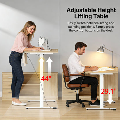 63 inches Modern Minimalist White Standing Desk With 3 Drawers, 2 Exterior Shelves, Electric Lift