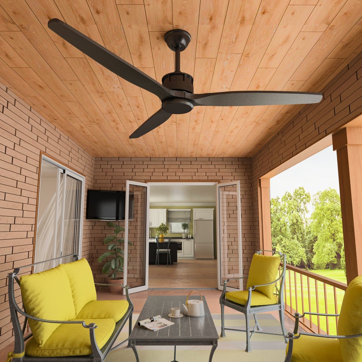 59.8 inches Modern Minimalist Outdoor Ceiling Fan with DC Motor, 6 Speeds and Remote Control