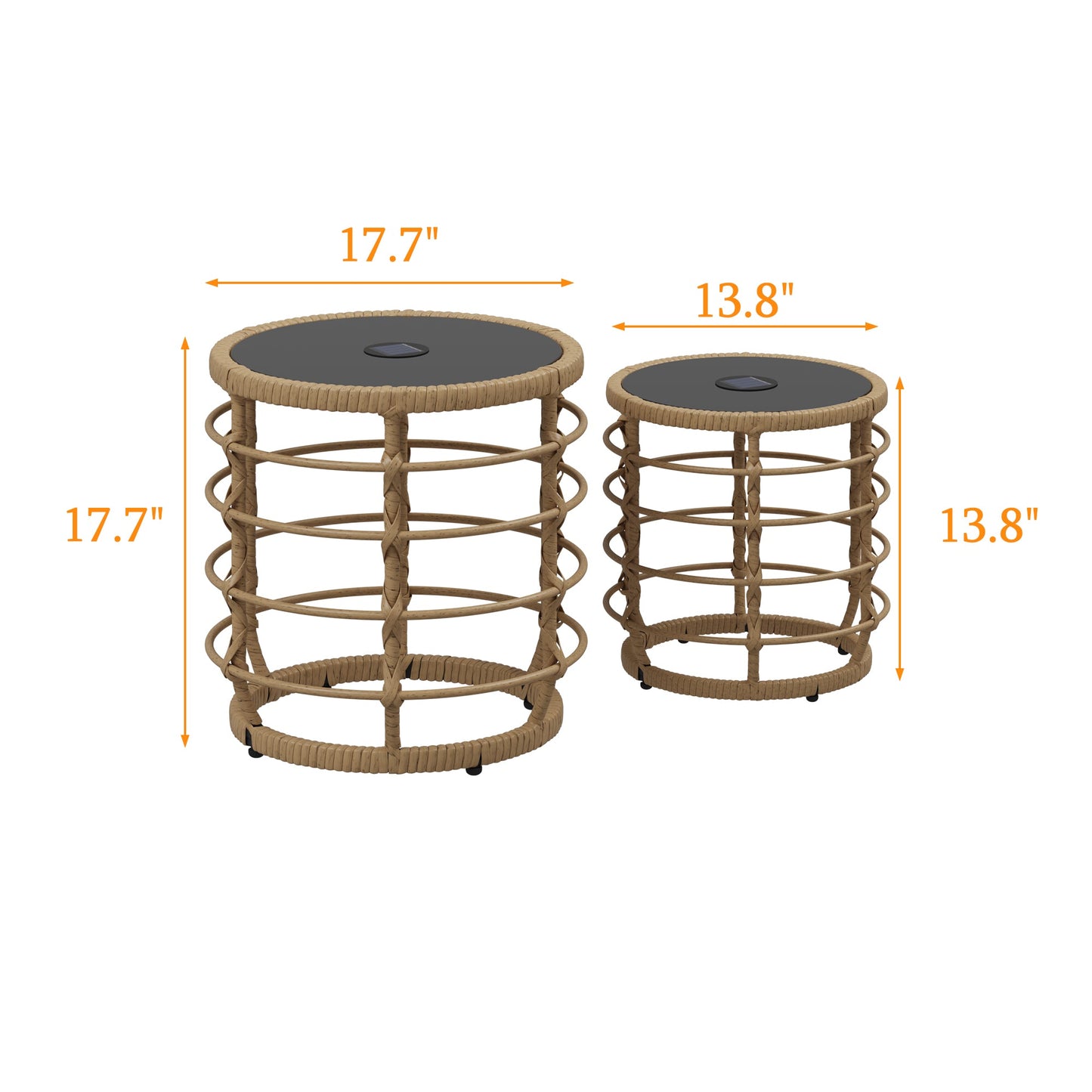 17.7 inch Boho Wood Solar Nesting Tables with Built-in Lights