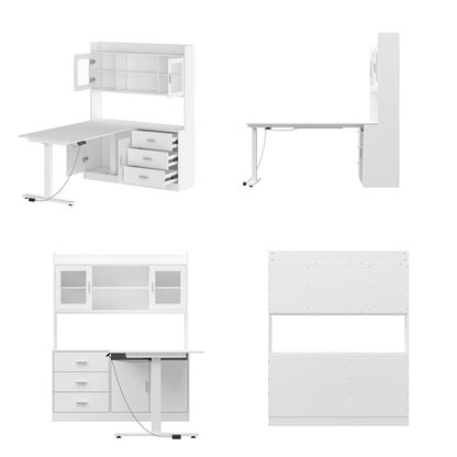 68.5 inches Modern White Standing Desk with Bookcase