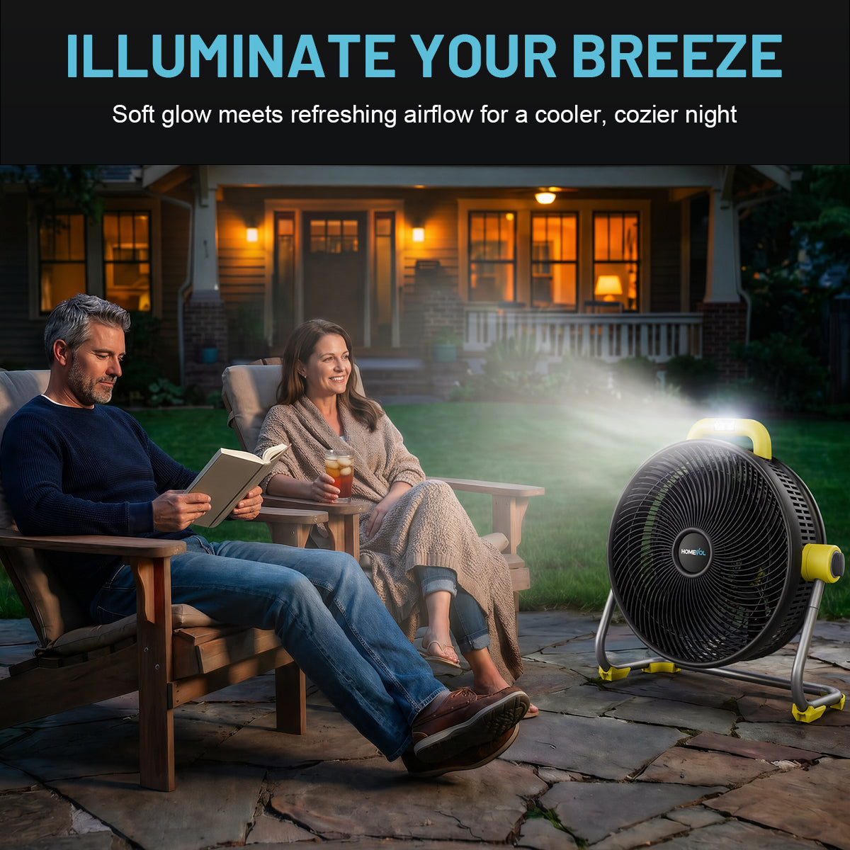 Homevol EVO2 Cordless 6-Speed Lithium Fan with LED Light, Compatible with Dewalt 20V Battery – Neon Yellow