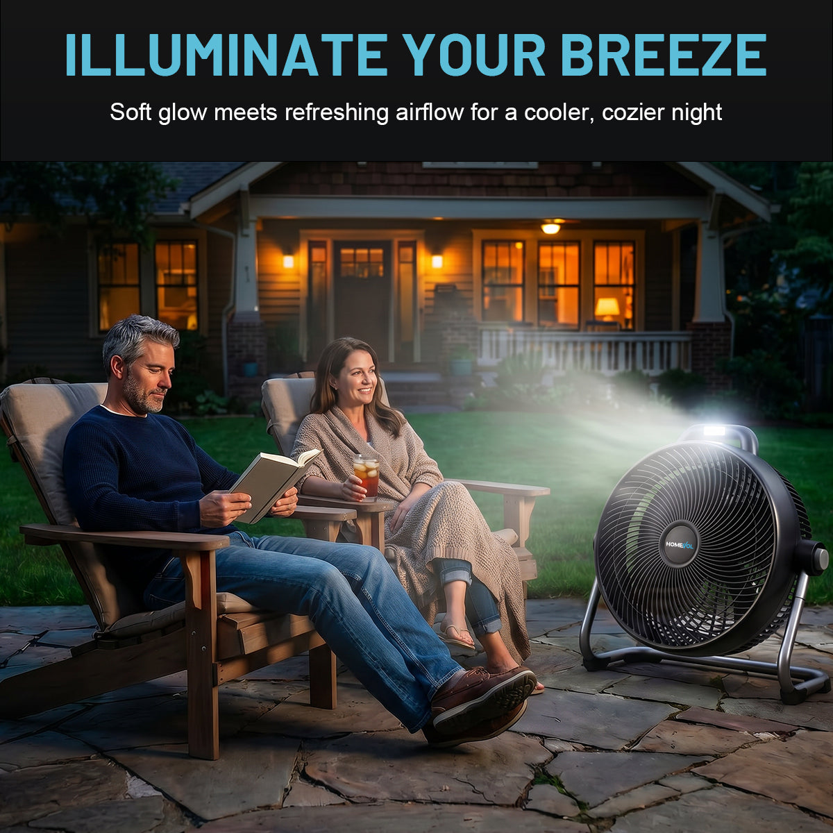 Homevol EVO2 Cordless 6-Speed Lithium Fan with LED Light, Compatible with Dewalt 20V Battery – Classic Black