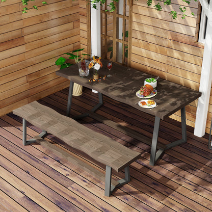 70.9 inch Heavy-Duty Brown Patio Dining Set with Bench