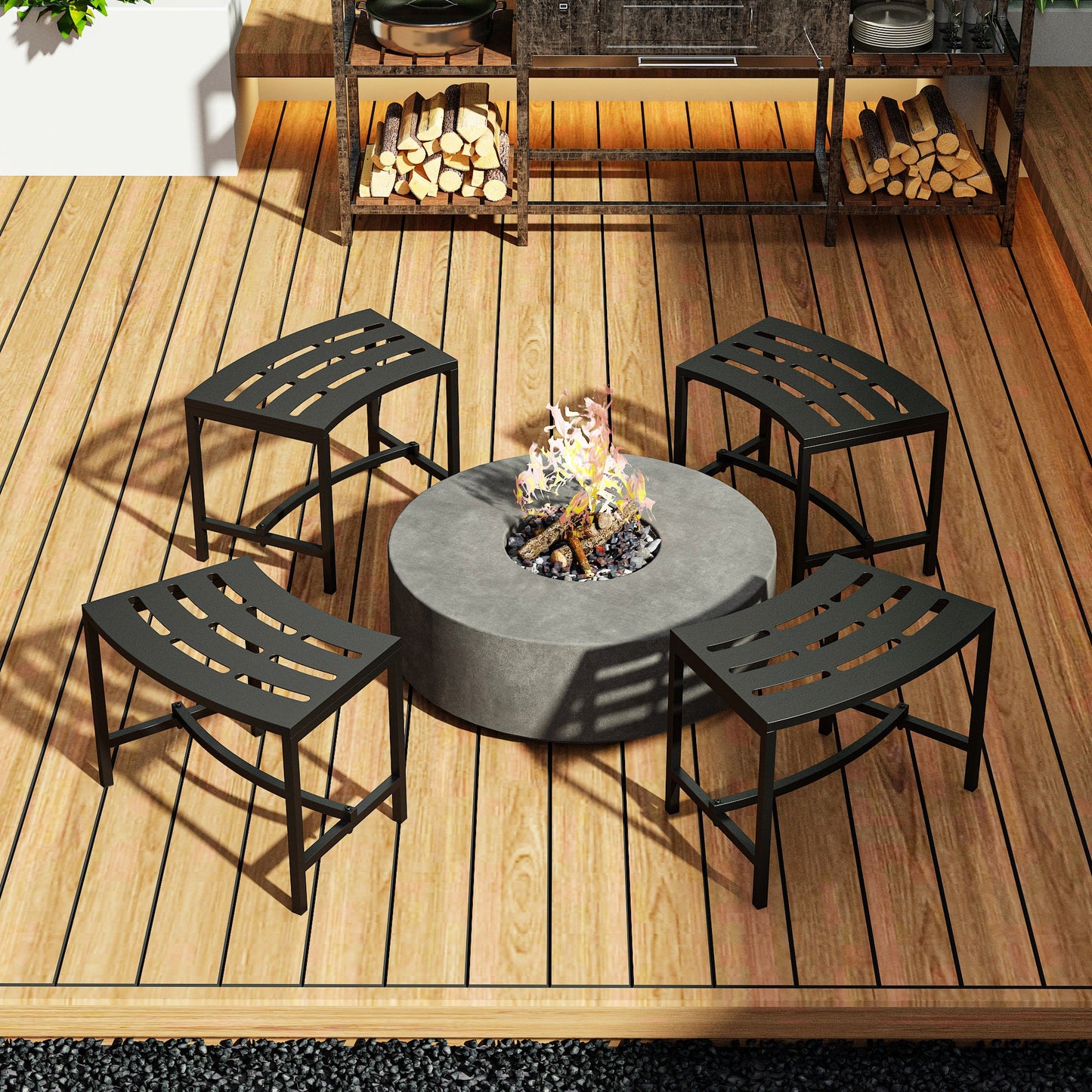 23.9 inch Industrial Black Outdoor Bench (Set of 4)