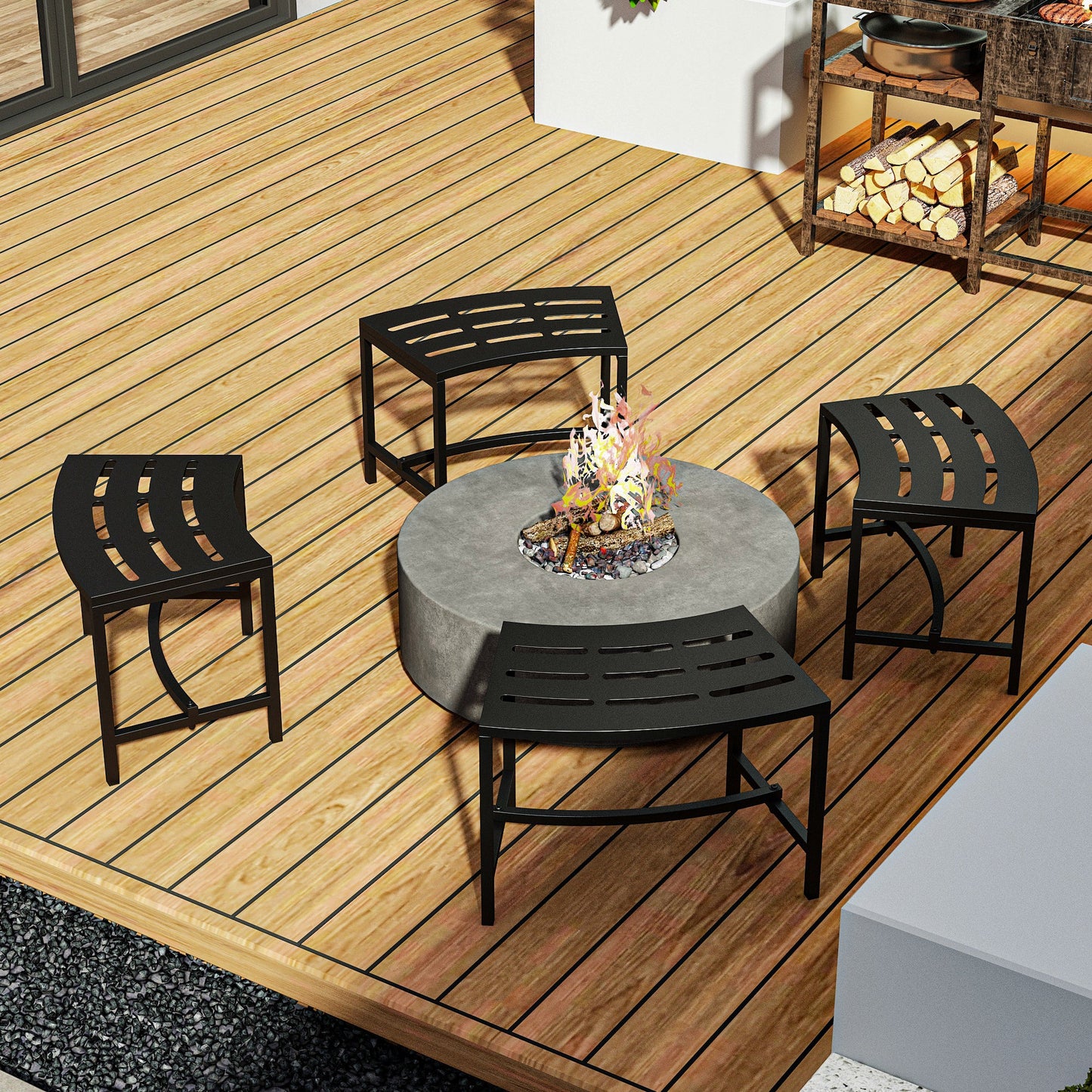 23.9 inch Industrial Black Outdoor Bench (Set of 4)