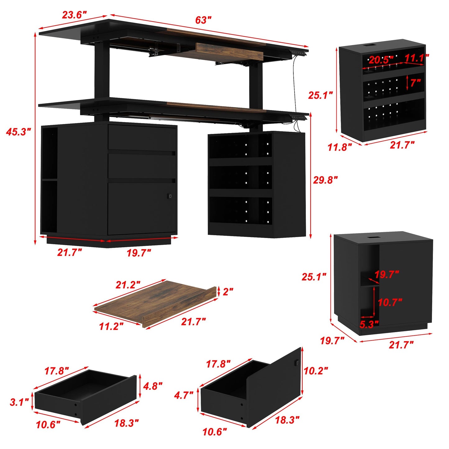 63 inches Modern Black Standing Desk With Electric Height Adjustment and Pegboard Organizer